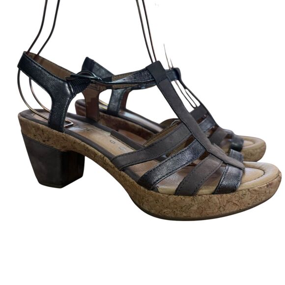 Gabor Womens Leather Metallic Ankle Strap Chunky Heel Sandals Comfort Shoes US 9 - Picture 1 of 16